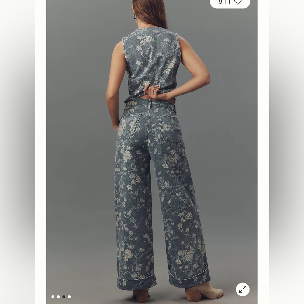 Pilcro Anthropologie The Leon Double Hem High Rise Wide Leg Jeans Denim Vest Set - Picture 3 of 17